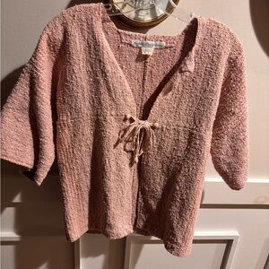 Hulda Bridgeman art-to-wear Pink Textured Tie-Front Cardigan / jacket